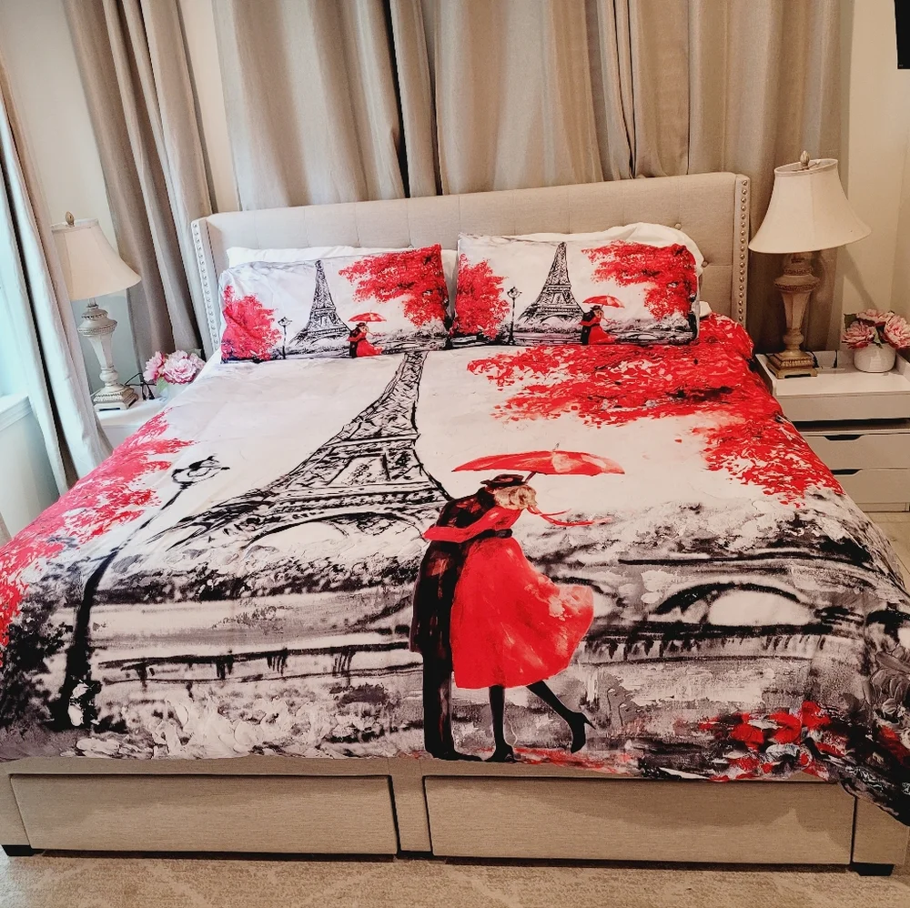 Paris Eiffel Tower Couples Embrace Duvet Cover King Size (NWT)